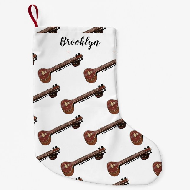 Calcetín Navideño Pequeño Sitar personalizado ilustracion (Anverso)