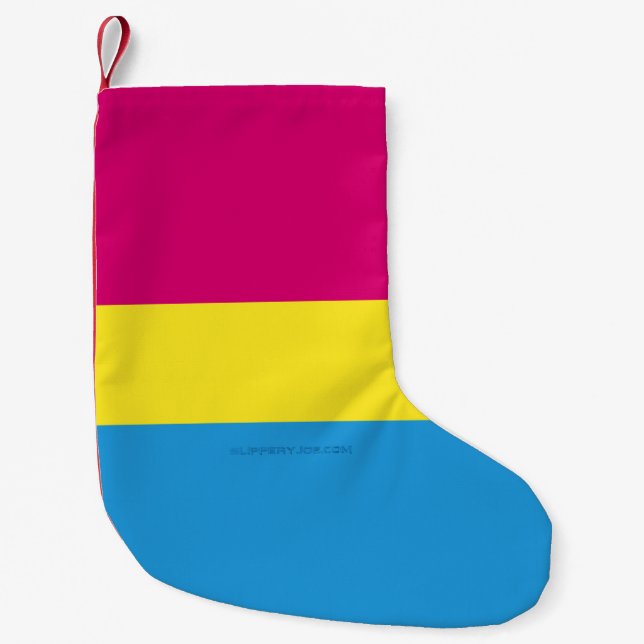 Calcetín Navideño Pequeño SlipperyJoe bandera pansexual del orgullo amarillo (Anverso)