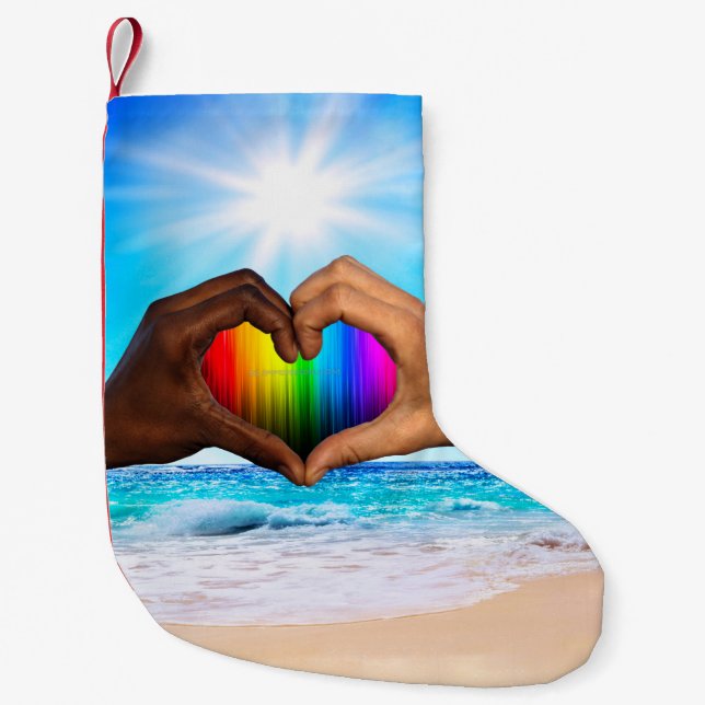 Calcetín Navideño Pequeño SlipperyJoe es un hombre interracial de dos manos. (Anverso)