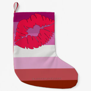 Calcetín Navideño Pequeño SlipperyJoe lipstick bandera de orgullo lesbiana f