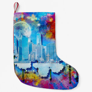 Calcetín Navideño Pequeño SlipperyJoe NYC grafiti luna rodeada de remolinos 