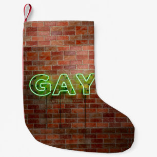 Calcetín Navideño Pequeño SlipperyJoe signo de neón gay brillante vivo