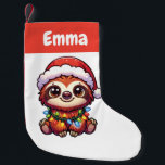 Calcetín Navideño Pequeño Sloth Merry Christmas Winter Animals<br><div class="desc">La loza para Navidades con luces de hadas. Animales divertidos con luces y gorras de amigos para las vacaciones. Las losas son animales dulces y perfectas para los Navidades. Perfecto para sus hijos en la temporada de navidades.</div>