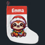 Calcetín Navideño Pequeño Sloth Merry Christmas Winter Animals<br><div class="desc">La loza para Navidades con luces de hadas. Animales divertidos con luces y gorras de amigos para las vacaciones. Las losas son animales dulces y perfectas para los Navidades. Perfecto para sus hijos en la temporada de navidades.</div>