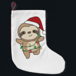 Calcetín Navideño Pequeño Sloth Navidades Winter Animals Sloths<br><div class="desc">La pereza con Navidades con luces de hadas. Animales divertidos con regalos y nieve para las vacaciones. Un saludo de Navidades dulces. Las locuras son animales lindos y perfectas para los Navidades.</div>