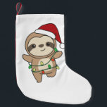 Calcetín Navideño Pequeño Sloth Navidades Winter Animals Sloths<br><div class="desc">La pereza con Navidades con luces de hadas. Animales divertidos con regalos y nieve para las vacaciones. Un saludo de Navidades dulces. Las locuras son animales lindos y perfectas para los Navidades.</div>