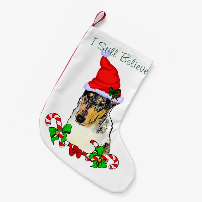 Calcetín Navideño Pequeño Smooth Collie Navidades Merry (Frente (Colgado))