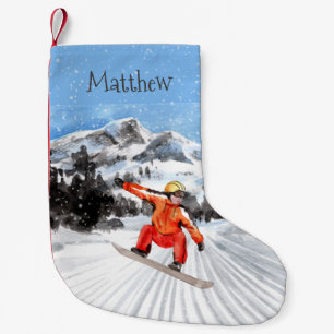 Calcetín Navideño Pequeño Snowboard Navidad Personalizado