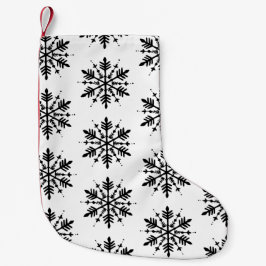 Calcetín Navideño Pequeño Snowflake gráfico minimalista en blanco y negro