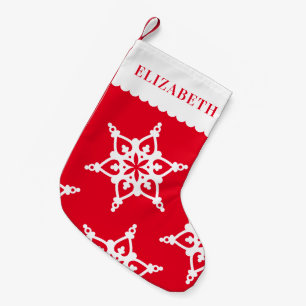 Calcetín Navideño Pequeño SNOWFLAKE moderno lindo patán blanco sobre rojo