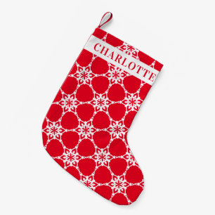 Calcetín Navideño Pequeño SNOWFLAKE patrón moderno elegante rojo blanco