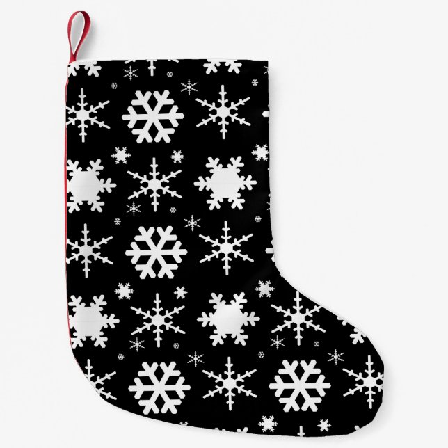 Calcetín Navideño Pequeño Snowflakes Black (Anverso)