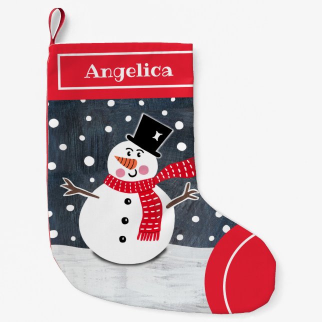Calcetín Navideño Pequeño Snowman, Navidades burlados y personalizados (Anverso)
