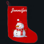 Calcetín Navideño Pequeño Snowman, Navidades personalizados<br><div class="desc">Un lindo Navidad snowman que es como regordete y alegre usando una bufanda a rayas y un gorra de navidades rojos. Festividad y diversión. Personalice con su nombre u otro texto personalizado.</div>
