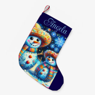 Calcetín Navideño Pequeño Snowman Snowman de arte folklórico mexicano