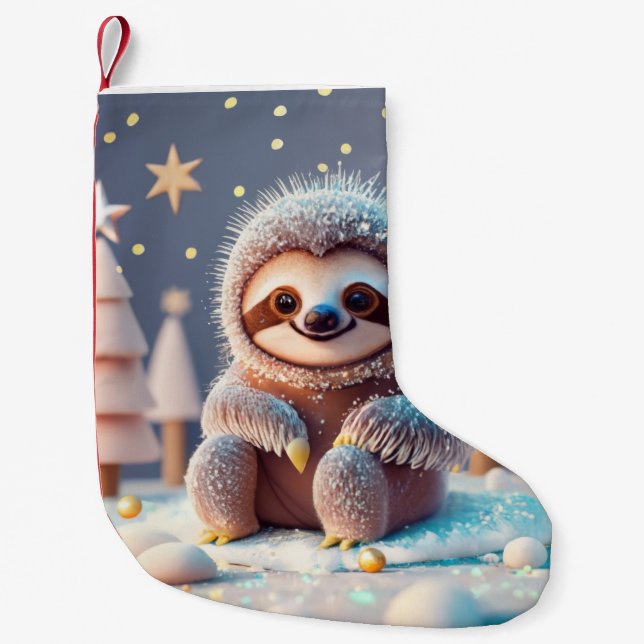 Calcetín Navideño Pequeño Snowy Sloth's Winter Wonderland (Anverso)