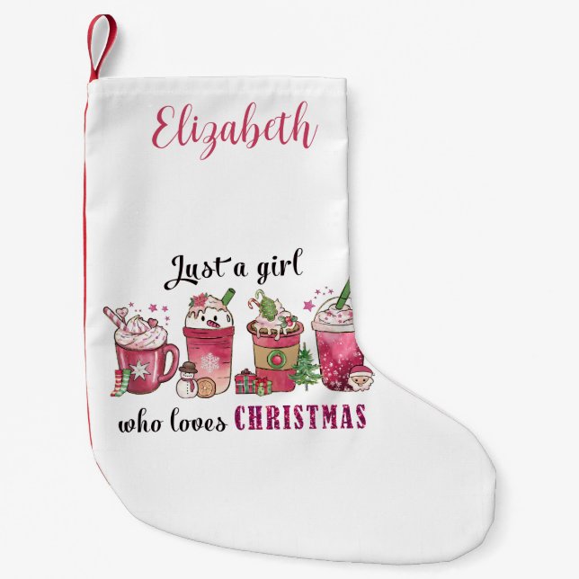 Calcetín Navideño Pequeño Sólo un Chica que ama a los Navidades café moda di (Anverso)