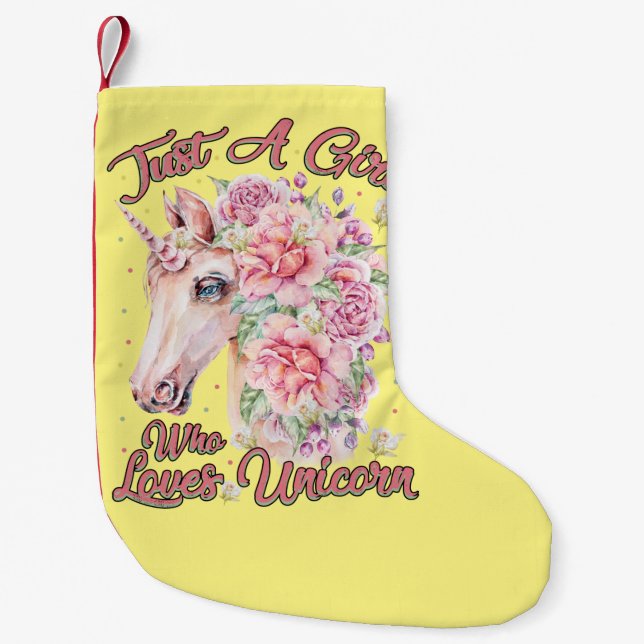 Calcetín Navideño Pequeño Solo un Chica que ama a Unicorn (Anverso)