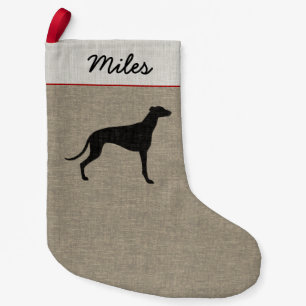 Calcetín Navideño Pequeño Sombra de galgo Faux Lino Raza de perro Fiesta