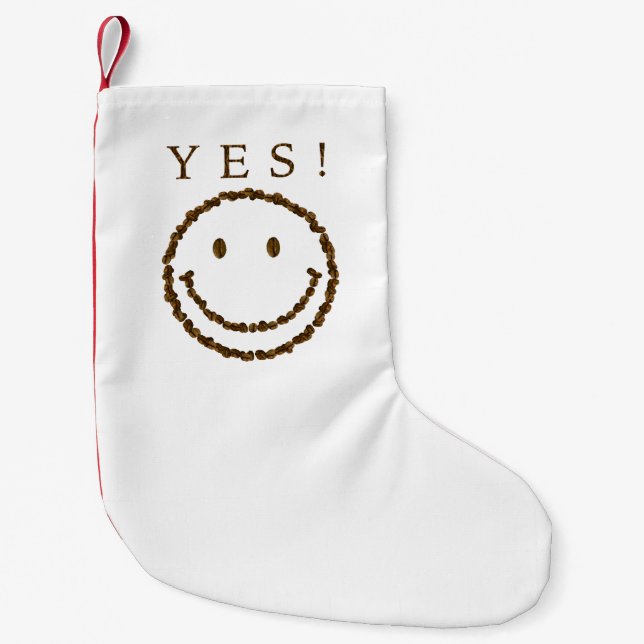 Calcetín Navideño Pequeño Sonríe con granos de café (Anverso)