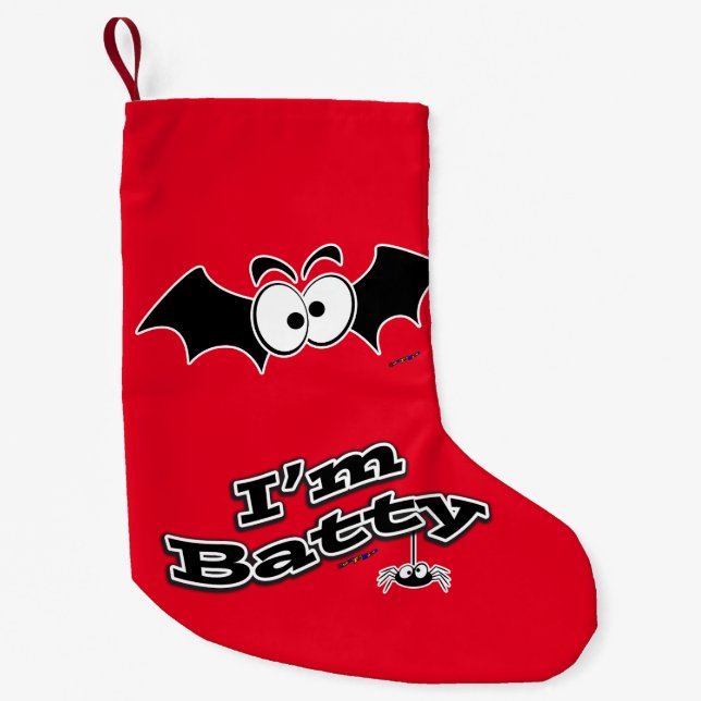 Calcetín Navideño Pequeño Soy Batty Crazy Eyes (Anverso)
