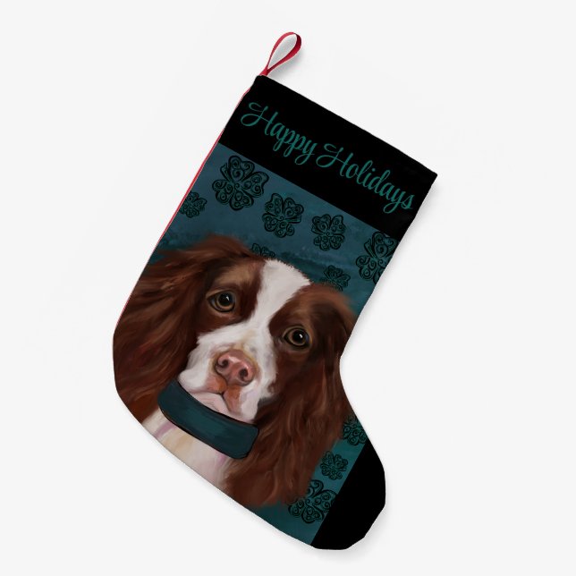 Calcetín Navideño Pequeño Springer Spaniel Inglés       (Frente (Colgado))
