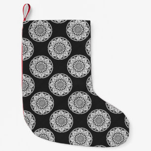 Calcetín Navideño Pequeño Star Mandala tejiendo blanco y negro