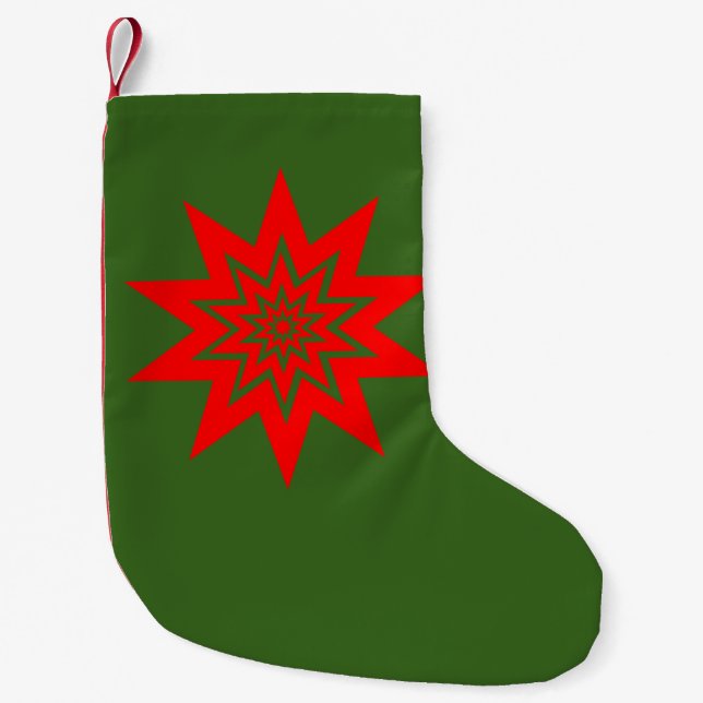 Calcetín Navideño Pequeño Starburst láser rojo en verde (Anverso)