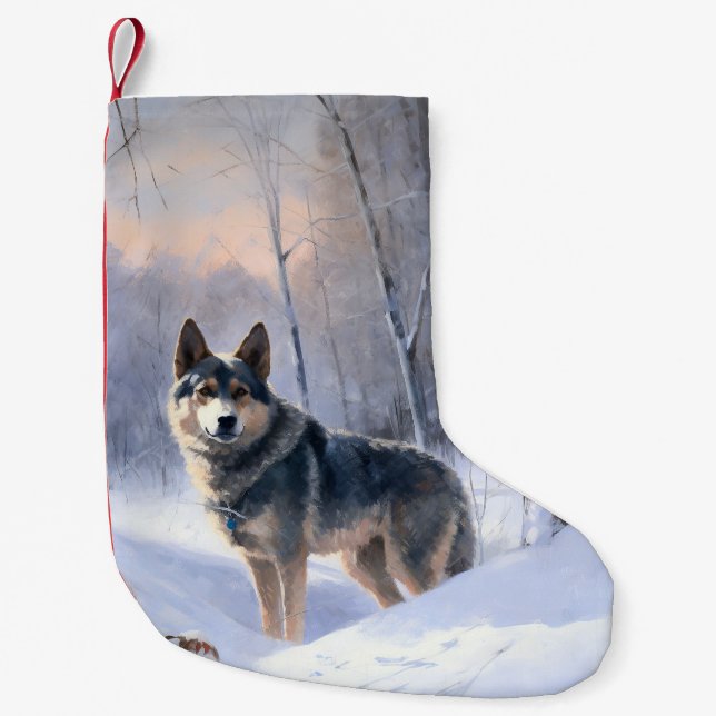 Calcetín Navideño Pequeño Sueco Vallhund deja que nieve Navidades (Anverso)