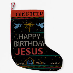 Calcetín Navideño Pequeño Suéter Feo de Navidad Feliz Cumpleaños Jesús