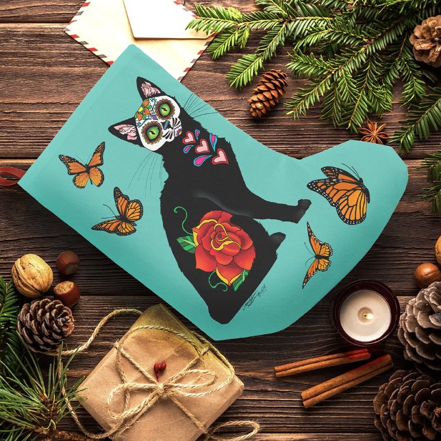 Calcetín Navideño Pequeño Sugar Skull Black Cat (Subido por el creador)