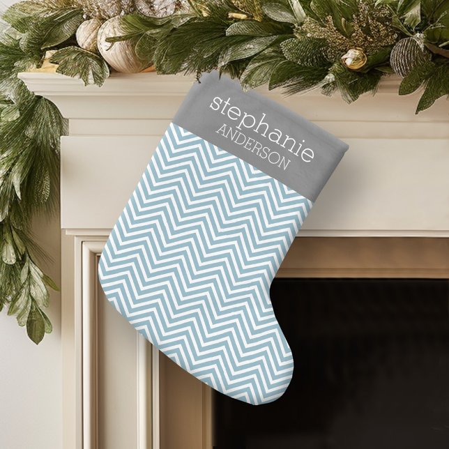 Calcetín Navideño Pequeño Suite de Baby Shower azul y gris pastel (Personalized Christmas Stocking)