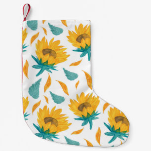 Calcetín Navideño Pequeño Sunflower acuarela: Impresión botánica de verano