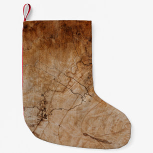 Calcetín Navideño Pequeño Superficie de madera marrón y negra