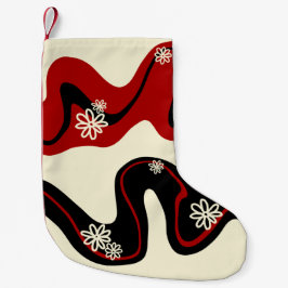 Calcetín Navideño Pequeño Surco de margarita - Rojo y crema