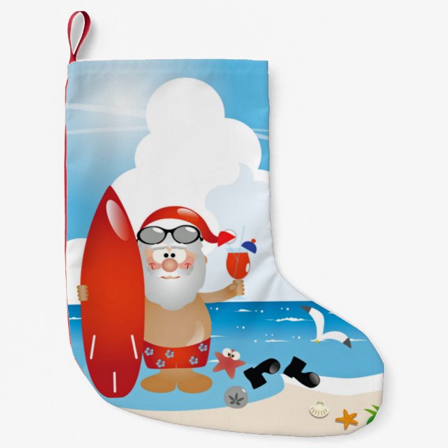 Calcetín Navideño Pequeño surfer santa claus (Anverso)