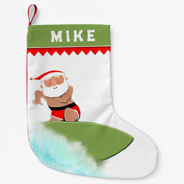 Calcetín Navideño Pequeño Surfing Surfing Santa (Anverso)