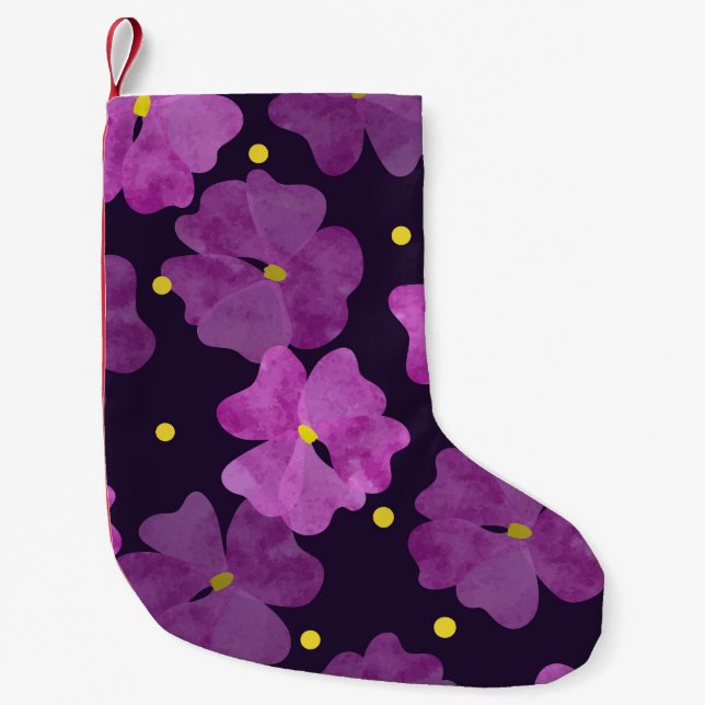 Calcetín Navideño Pequeño Susurros Violetos: Elegancia acuarela Floral (Anverso)