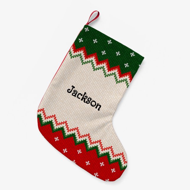 Calcetín Navideño Pequeño Sweater Pattern Personalized Christmas Stocking (Frente (Colgado))
