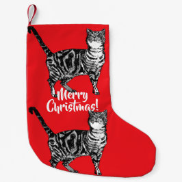 Calcetín Navideño Pequeño Tabby Cat Merry Cats Red Navidades aletargados