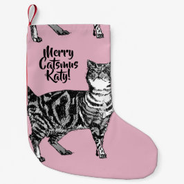Calcetín Navideño Pequeño Tabby Cat Merry Catsmus Pink Christmas Stocking