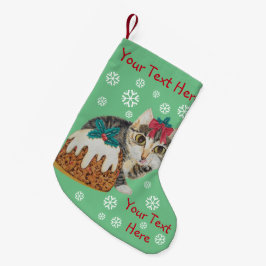 Calcetín Navideño Pequeño tabby gris del gatito lindo que lame navidad de la