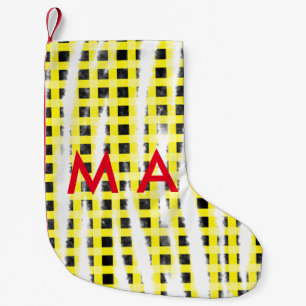 Calcetín Navideño Pequeño tablero de verificación amarillo negro añadir nomb