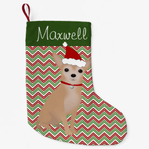 Calcetín Navideño Pequeño Tan Chihuahua personalizado con Santa Hat