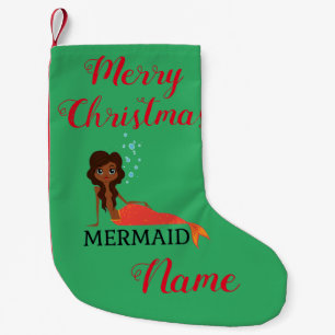 Calcetín Navideño Pequeño Tanned Brunette Mermaid Thunder_Cove