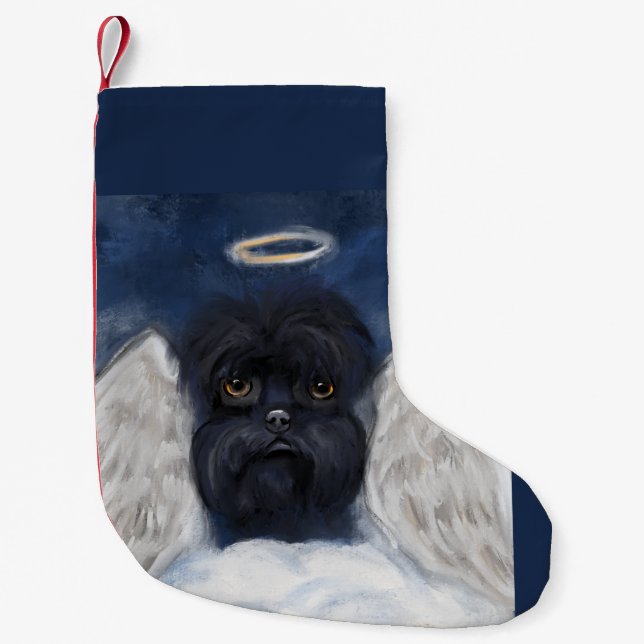 Calcetín Navideño Pequeño Tarjeta ANGEL Affenpinscher (Anverso)