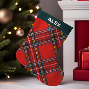 Calcetín Navideño Pequeño Tartan Cuadros Rojo Navidad