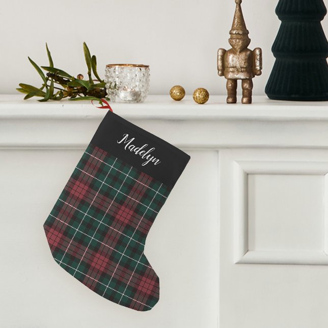 Calcetín Navideño Pequeño Tartán de vacaciones rojas y verdes personalizado (Subido por el creador)