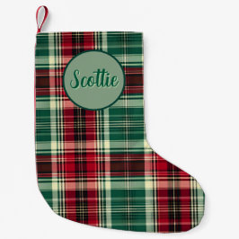 Calcetín Navideño Pequeño Tartan Plaid Christmas Stocking with Custom Name –
