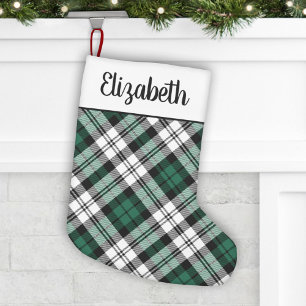 Calcetín Navideño Pequeño Tartan Plaid Verde Rústico y Negro Personalizado